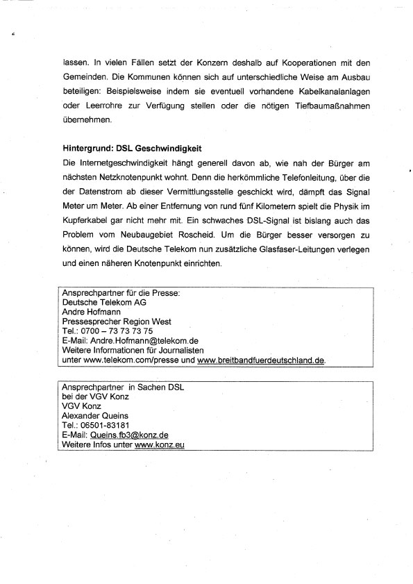 Pressemitteilung der Verbandsgemeinde Konz / Telekom